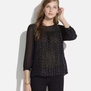 Madewell Black Sheer blouse with fringe pattern
